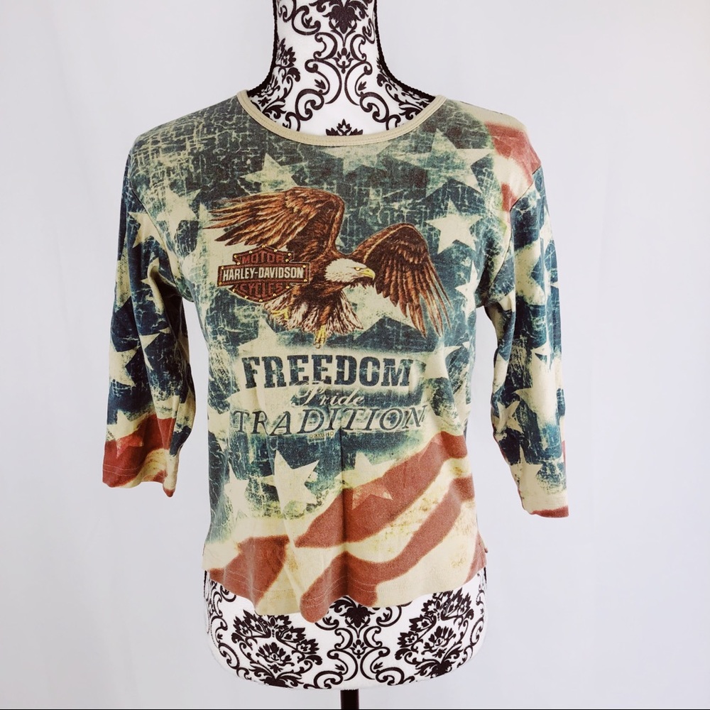 Harley Davidson Flag & Freedom Logo Top